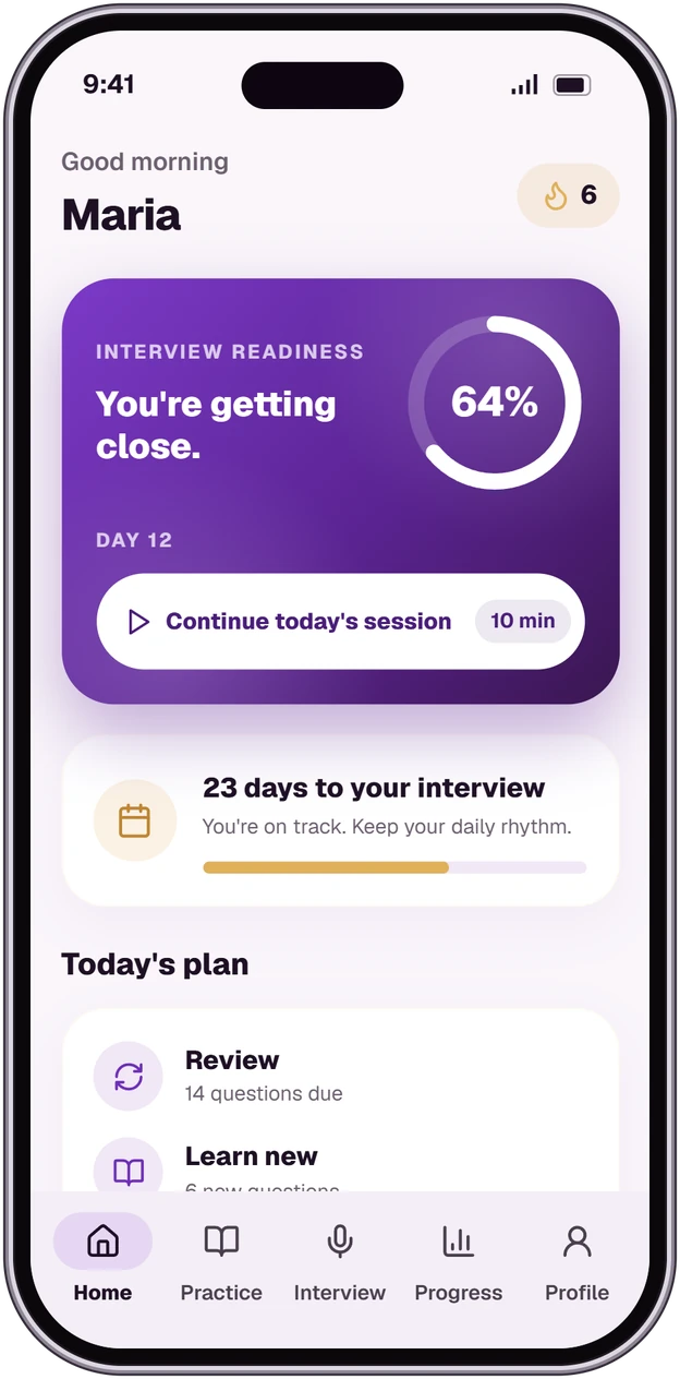 OathCoach Home screen with a readiness score of 64 percent